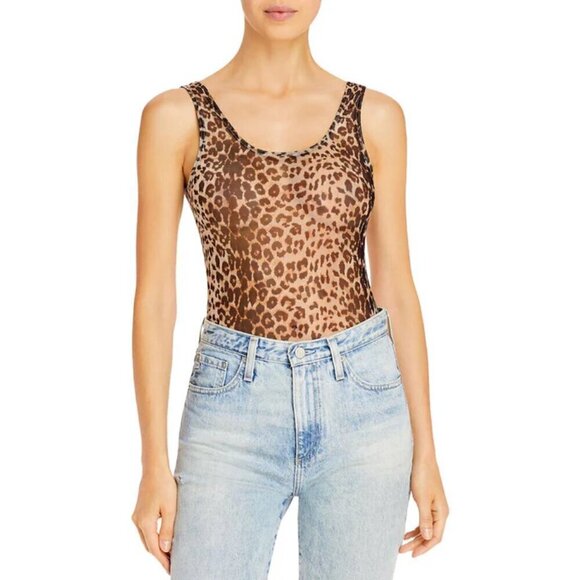 Aqua Other - NWT Aqua brand leopard print sheer bodysuit size M high cut leg, deep scoop neck